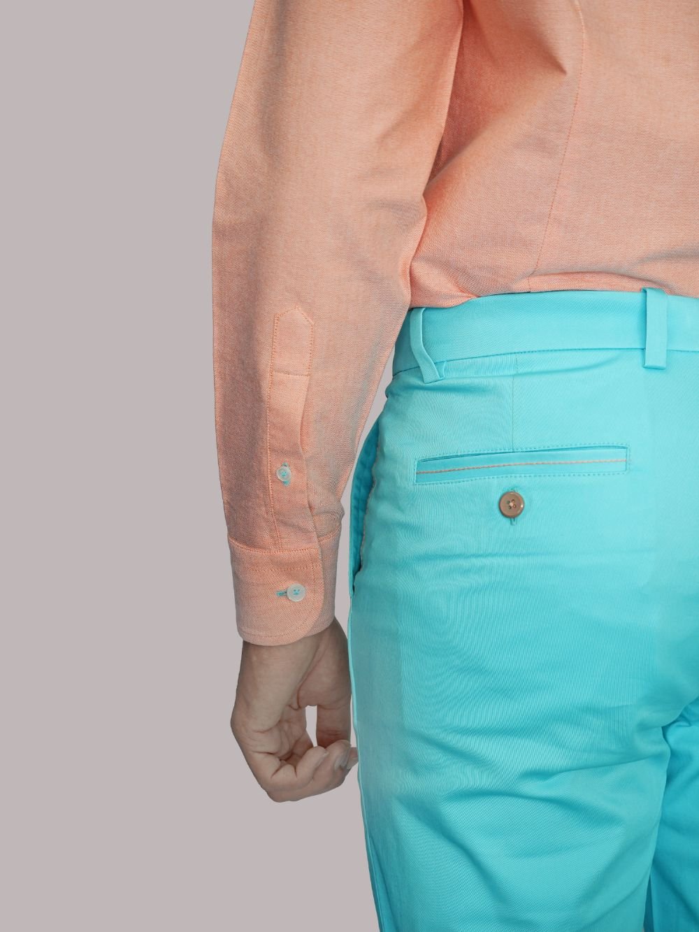 Cotton Chino with Twill Weave and Extra Stretch -Ocean With Contrast Stitch