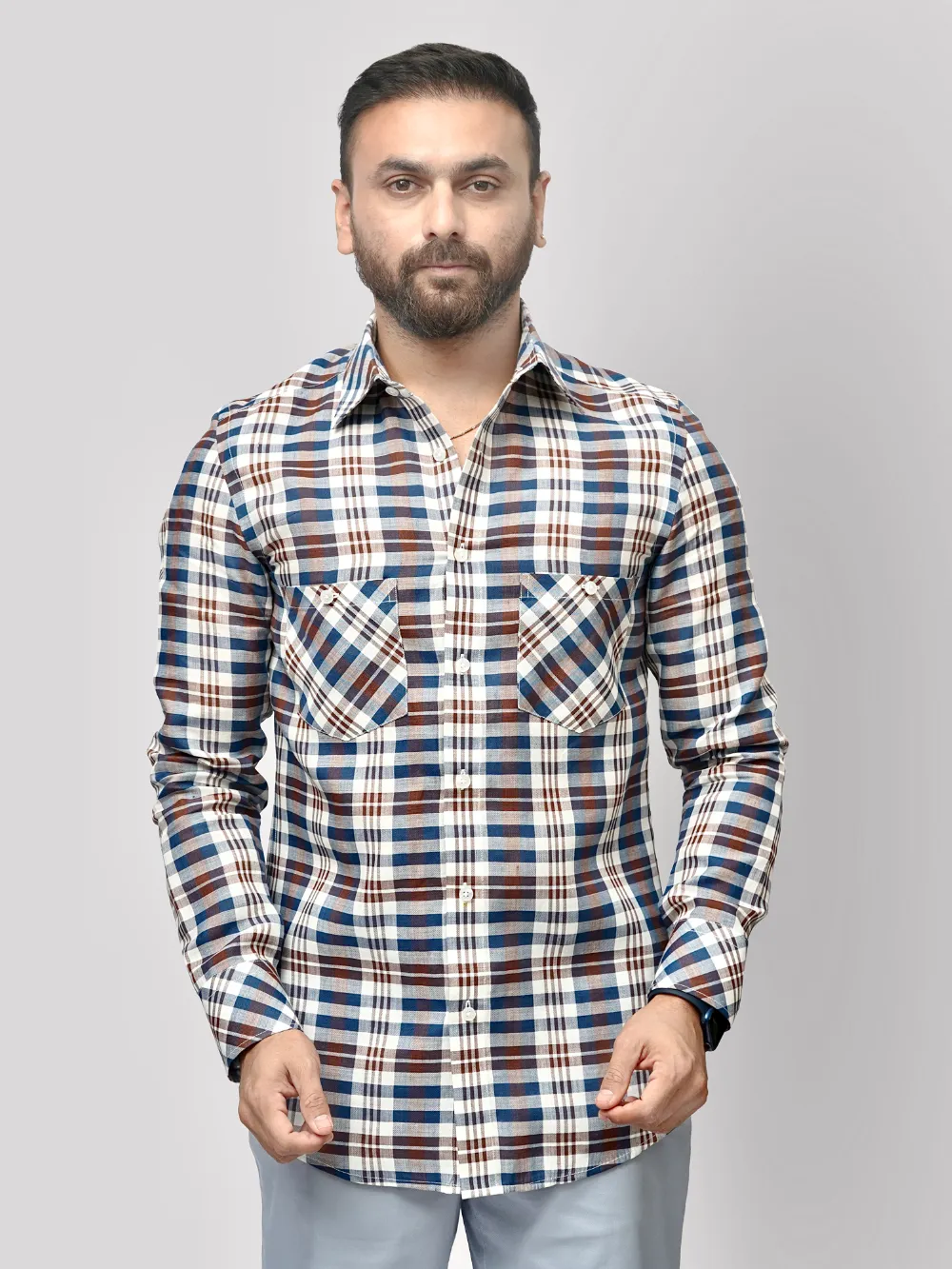 Hemp Shirt and Cotton Chino Pair – Blue and Burgundy
