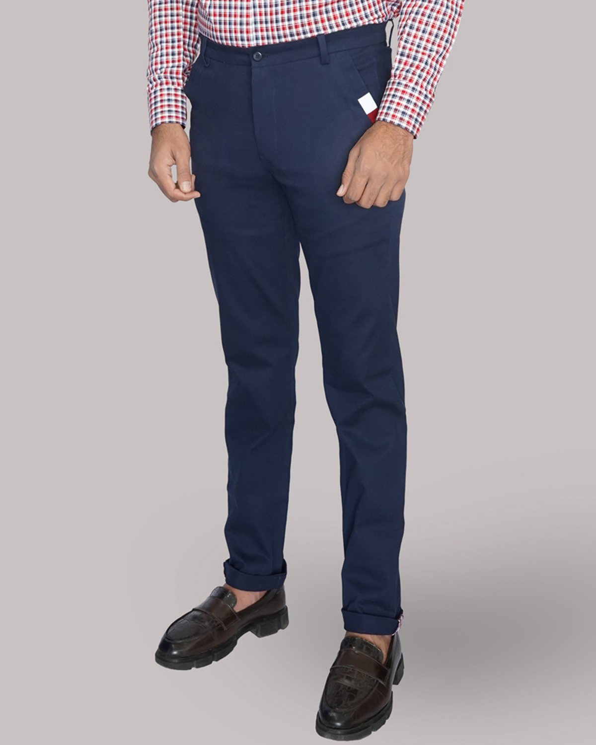 Cotton Chino with Twill Weave and Extra Stretch - Navy with Red and White Accent
