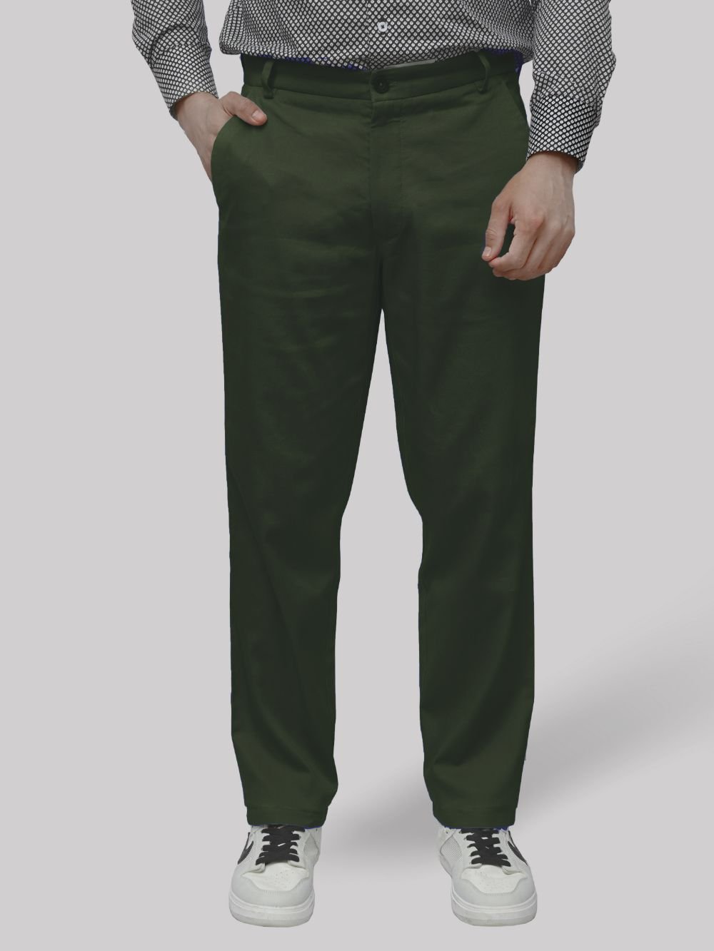 Cotton Chino with Jacquard Weave and Extra Stretch - Olive Ink