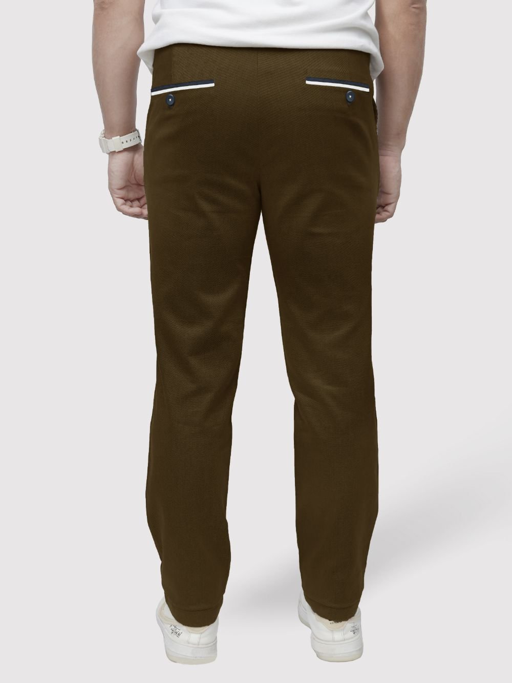 Cotton Chino with Jacquard Weave and Extra Stretch - Mocha with Accent