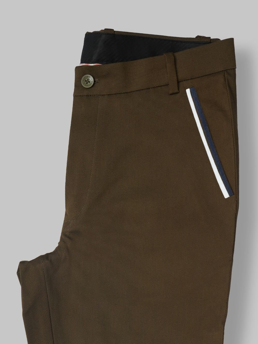 Cotton Chino with Jacquard Weave and Extra Stretch - Mocha with Accent