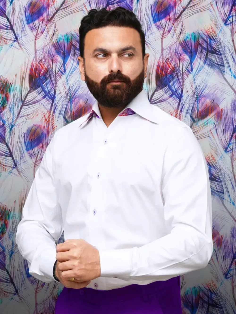 Signature Satin California Collar Shirt- Feathers