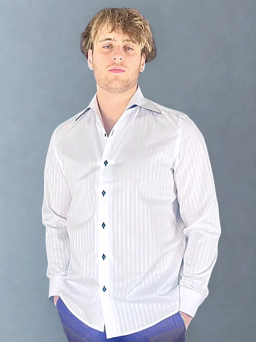 Signature Satin California Collar Shirt- Midnight
