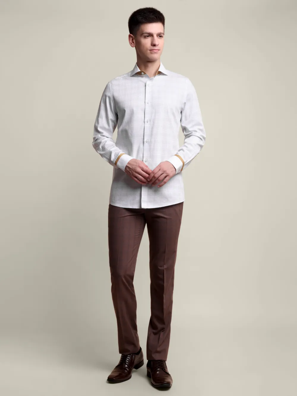 Yarn Dyed Grey, Pure Cotton Basket Weave Winchester Shirt
