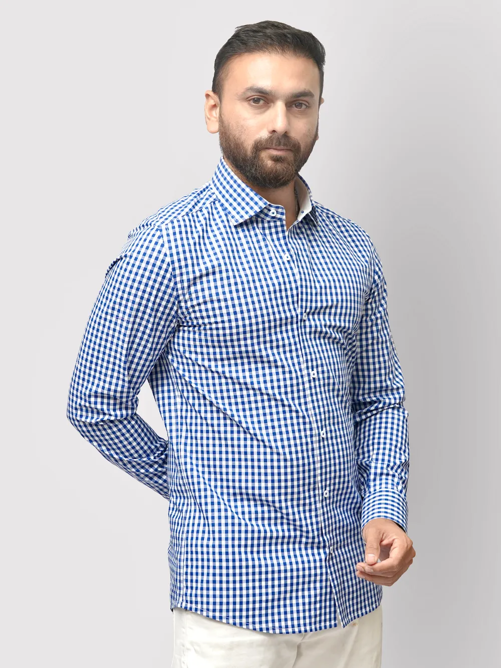 Pure Cotton, Blue and White Checked Essential Shirt