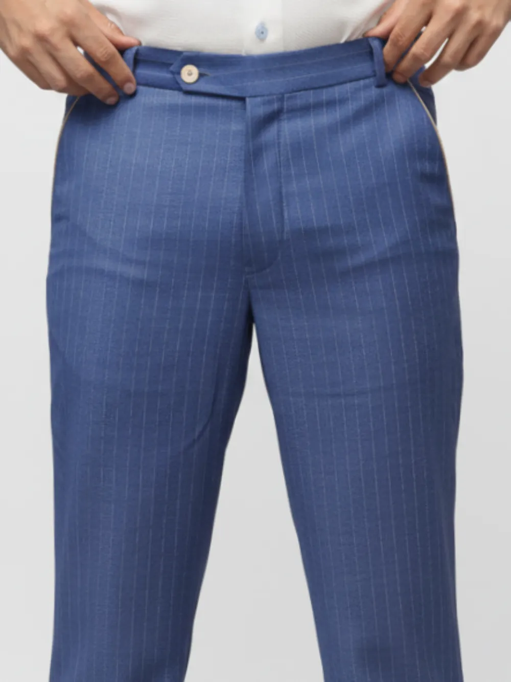 Cotton Chino with Golden Stripes - Indigo