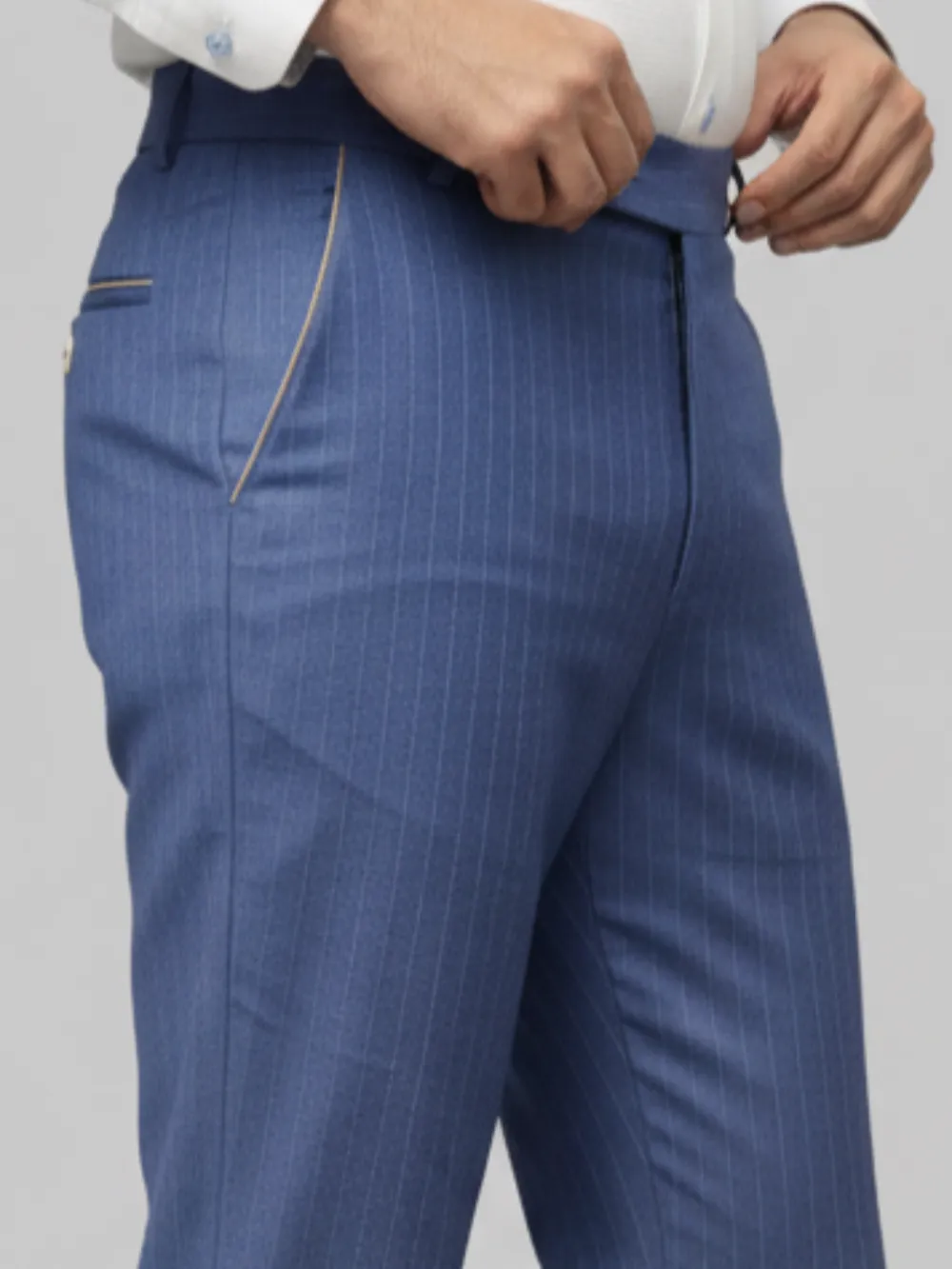 Cotton Chino with Golden Stripes - Indigo