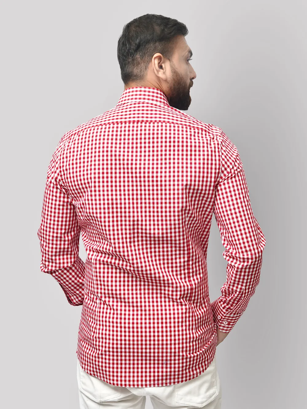 Pure  Cotton, Red and White Checked Essential Shirt
