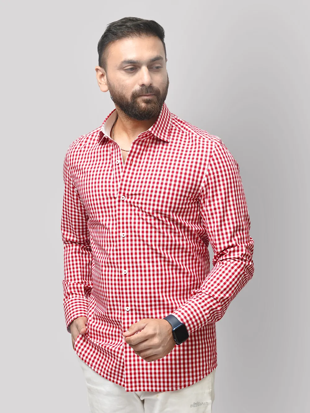 Pure  Cotton, Red and White Checked Essential Shirt