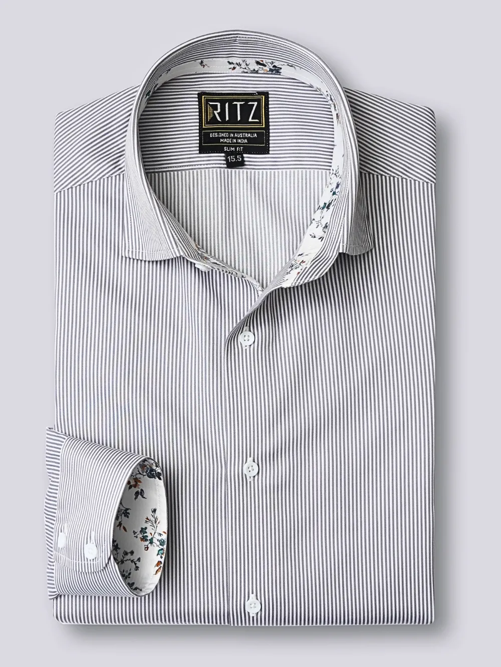 Non-Iron Pure Cotton Grey Stripped Shirt - Jacquard Weave