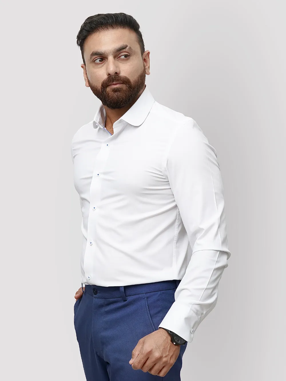 Non-Iron Stretch White Shirt with a Blend of Bamboo Fibre