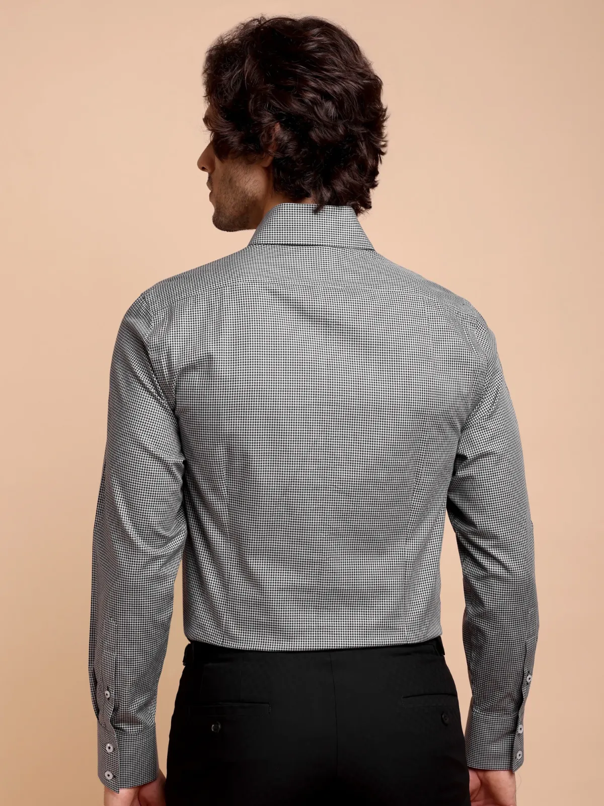 Non Iron Cotton Bear Hound's Tooth Shirt - Twill weave