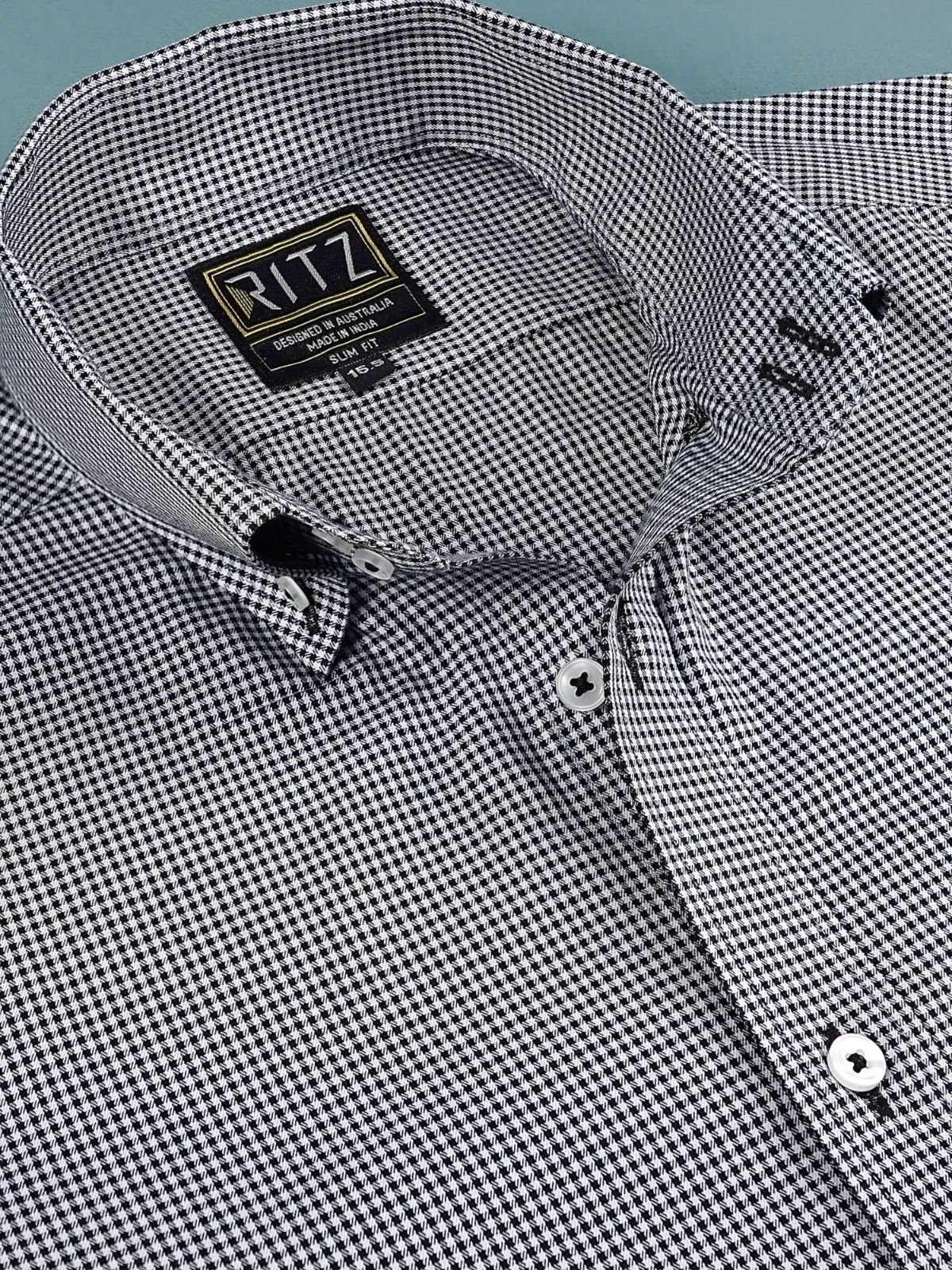 Non Iron Cotton Bear Hound's Tooth Shirt - Twill weave