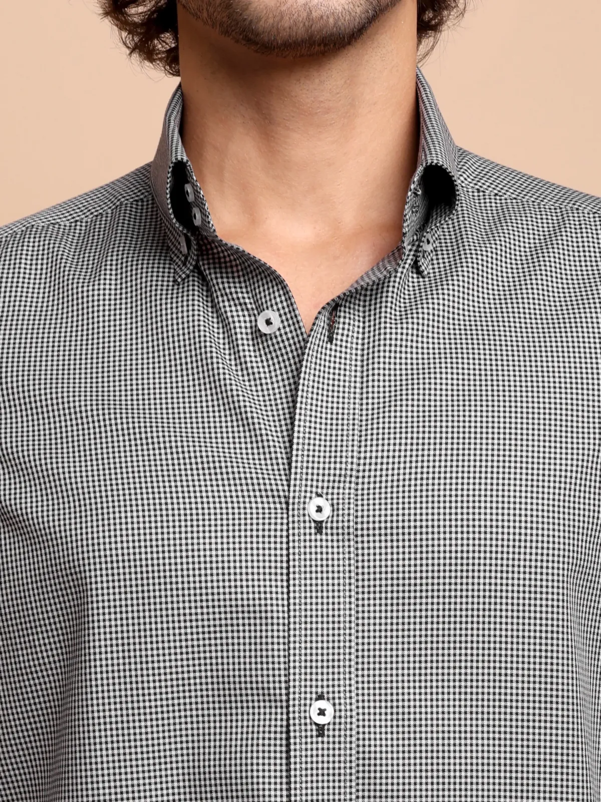 Non Iron Cotton Bear Hound's Tooth Shirt - Twill weave