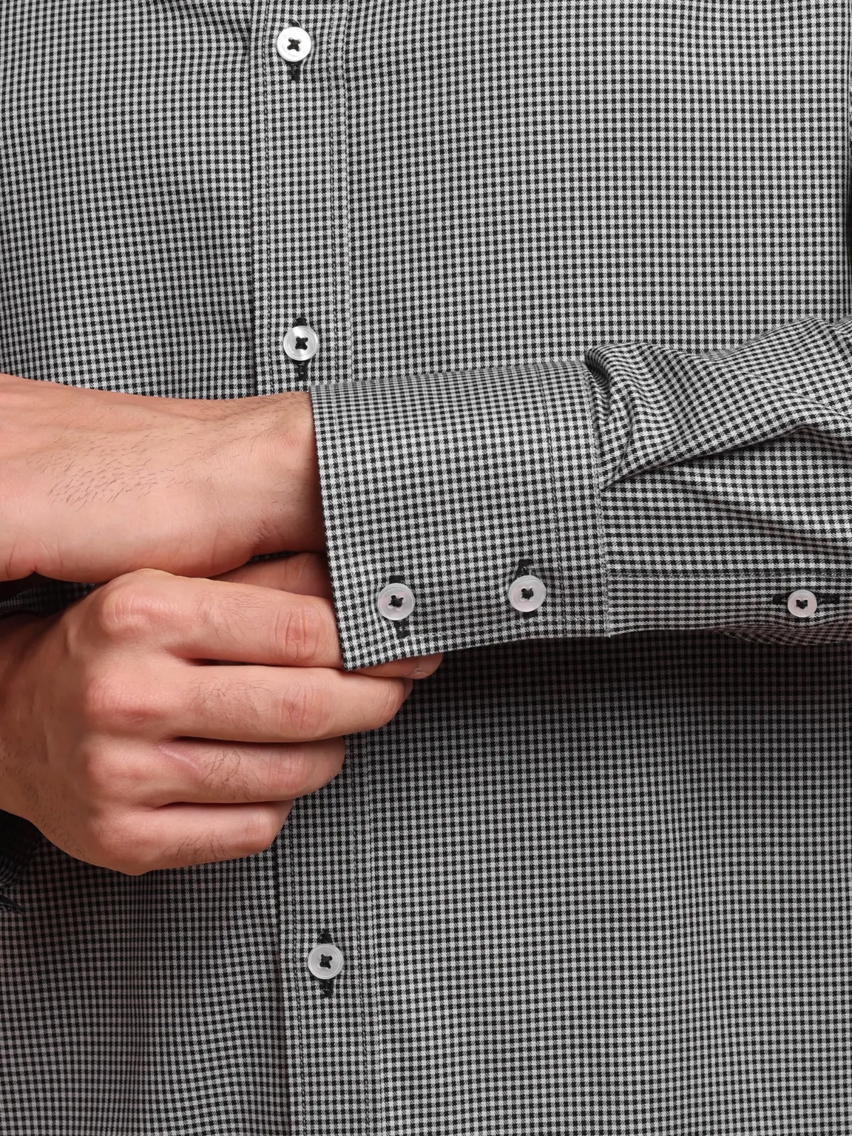 Non Iron Cotton Bear Hound's Tooth Shirt - Twill weave