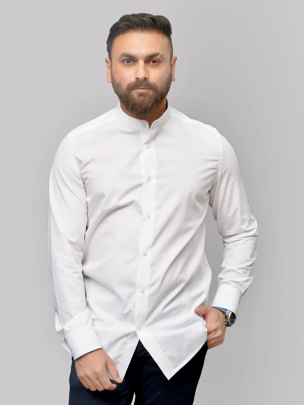 Non-Iron 100% Cotton White Shirt - Diamond Weave