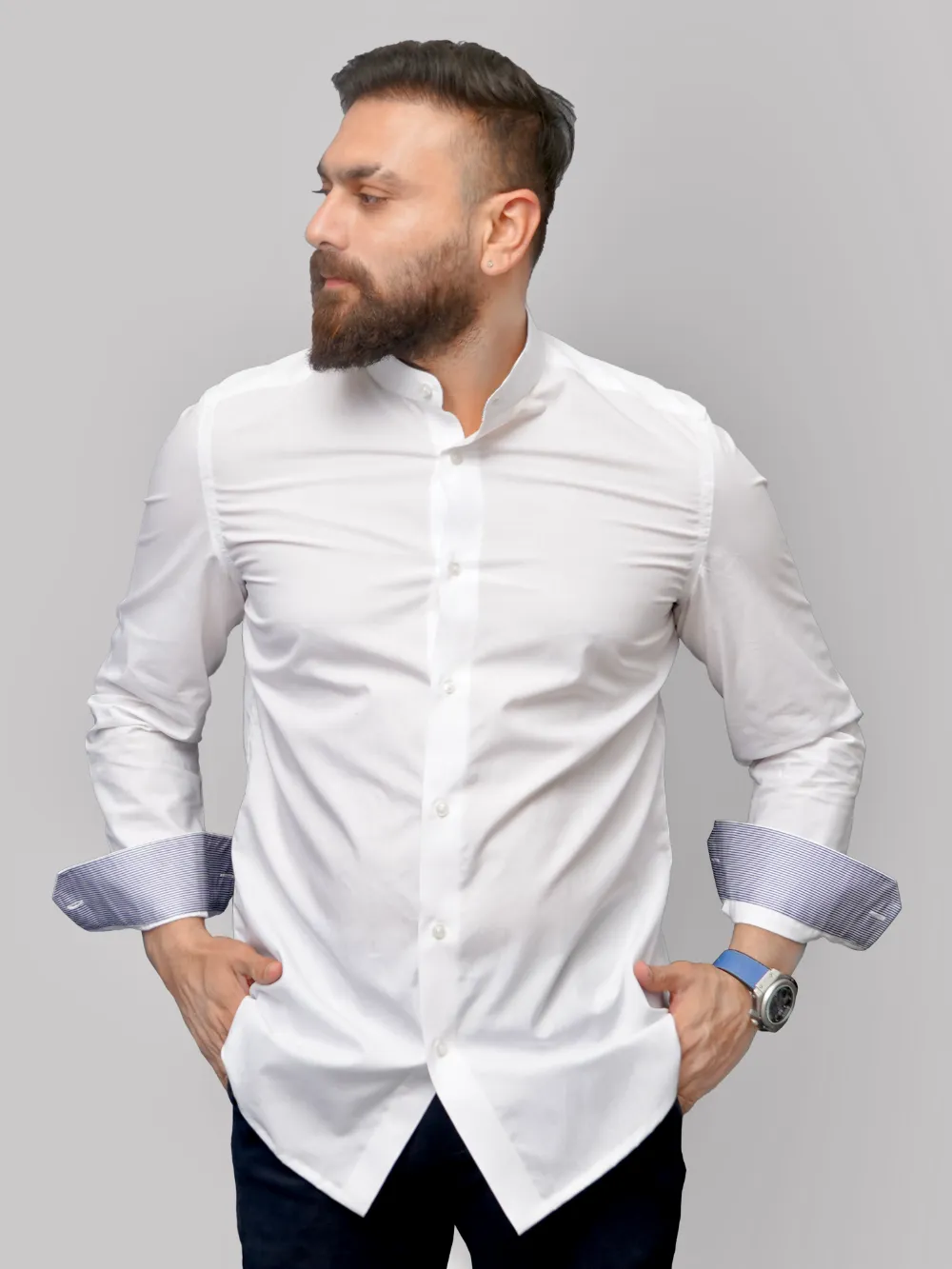 Non-Iron 100% Cotton White Shirt - Diamond Weave