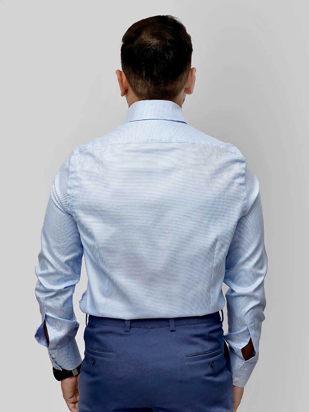 Non-Iron 100% Cotton Light Blue Shirt - Hound's Tooth