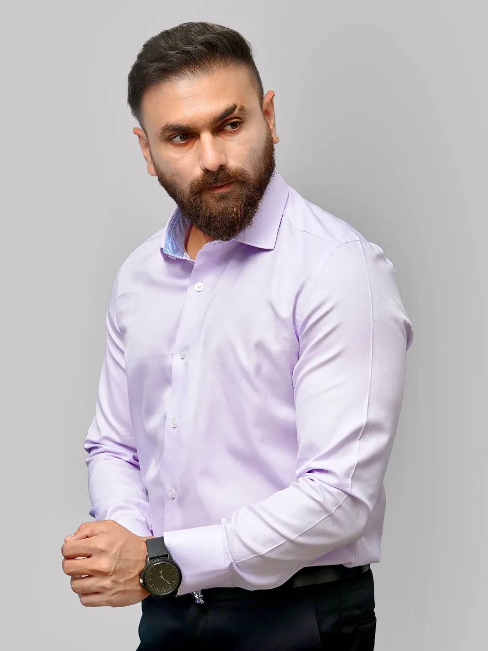 Non-Iron Pure Cotton Light Purple Shirt - Twill Weave