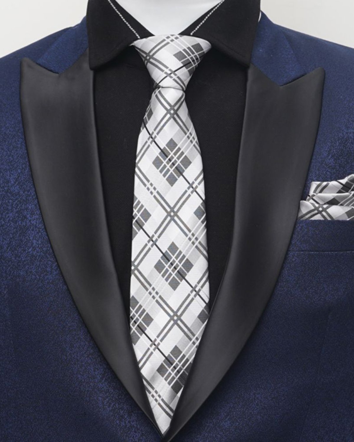Steel and Gray Grid Patterned Pocket Square