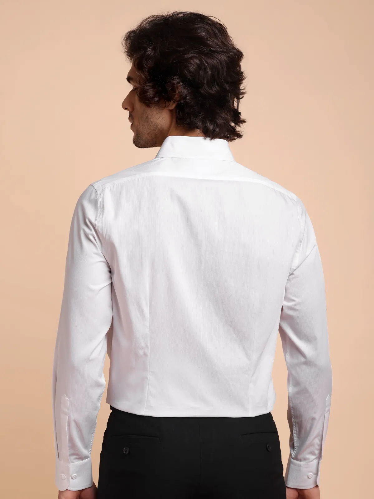 Premium Pure Cotton White Dress Shirt with self pinstripes.