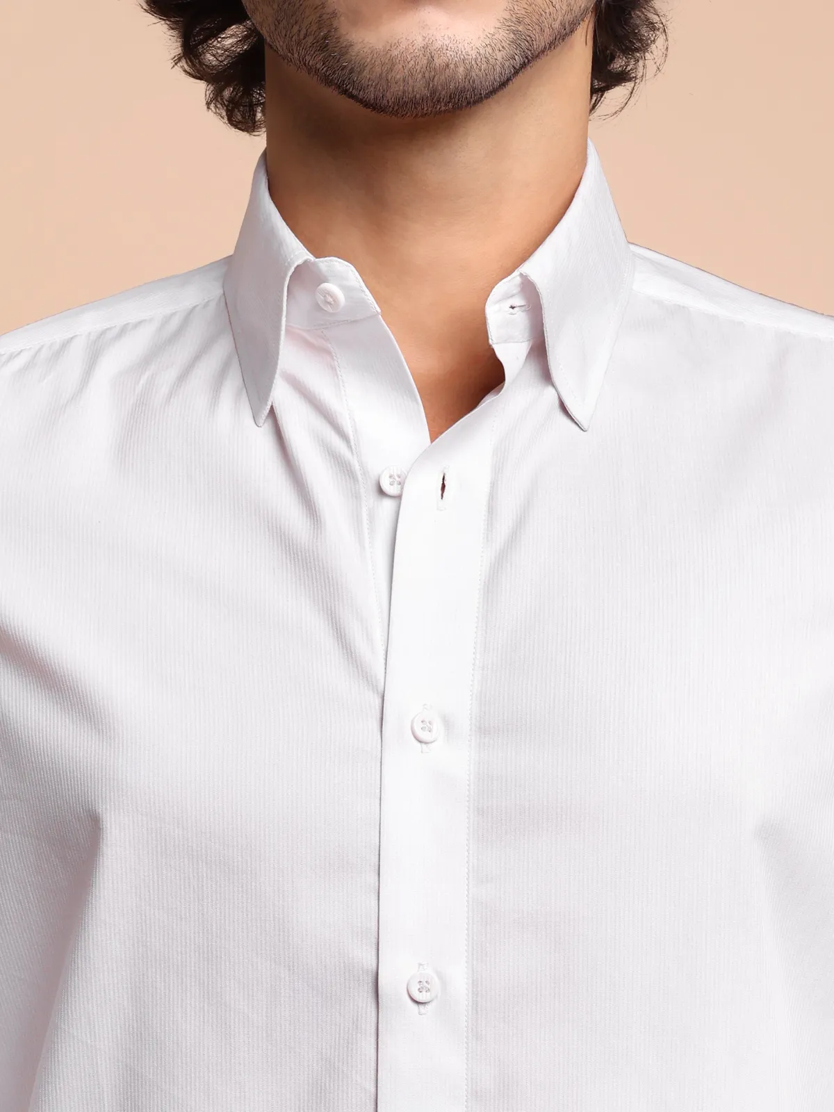 Premium Pure Cotton White Dress Shirt with self pinstripes.