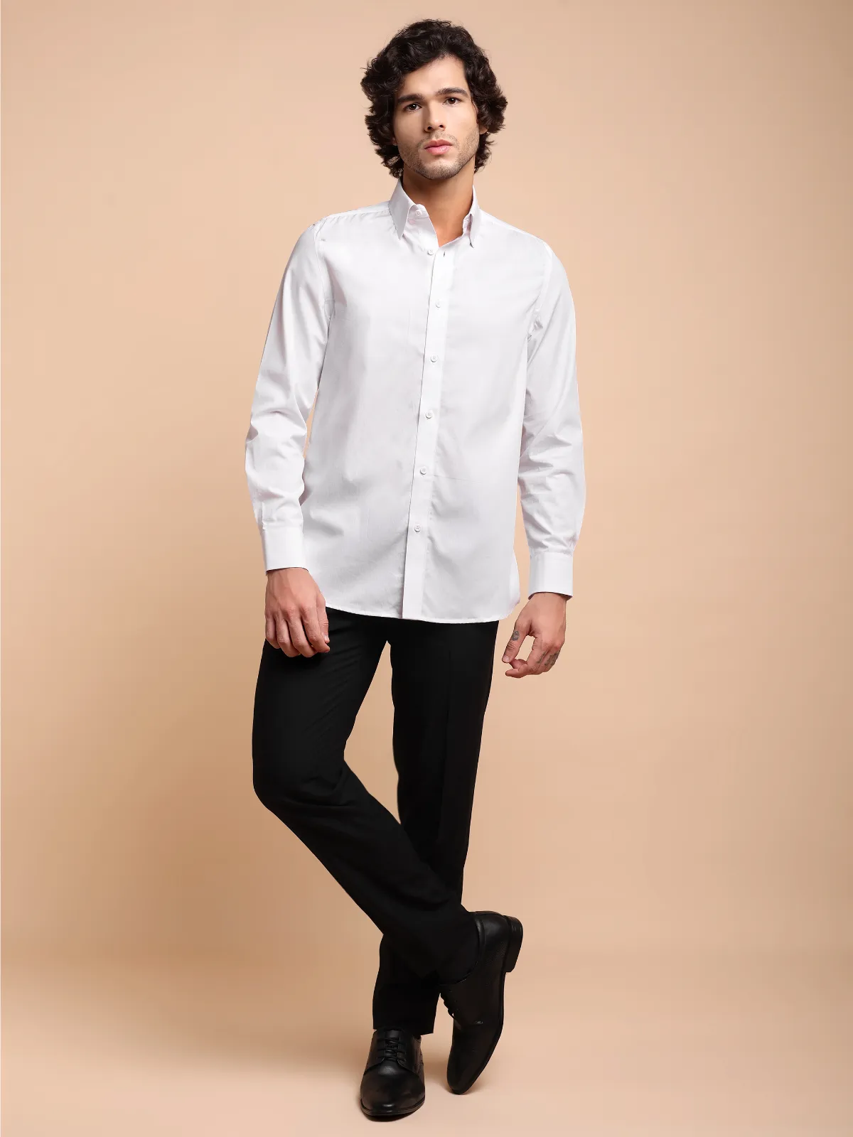 Premium Pure Cotton White Dress Shirt with self pinstripes.
