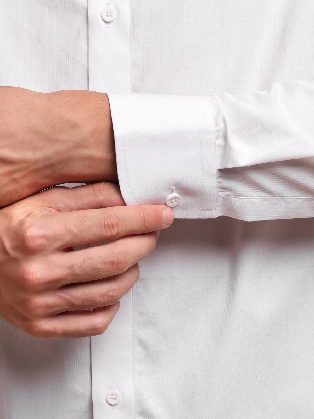 Premium Pure Cotton White Dress Shirt with self pinstripes.