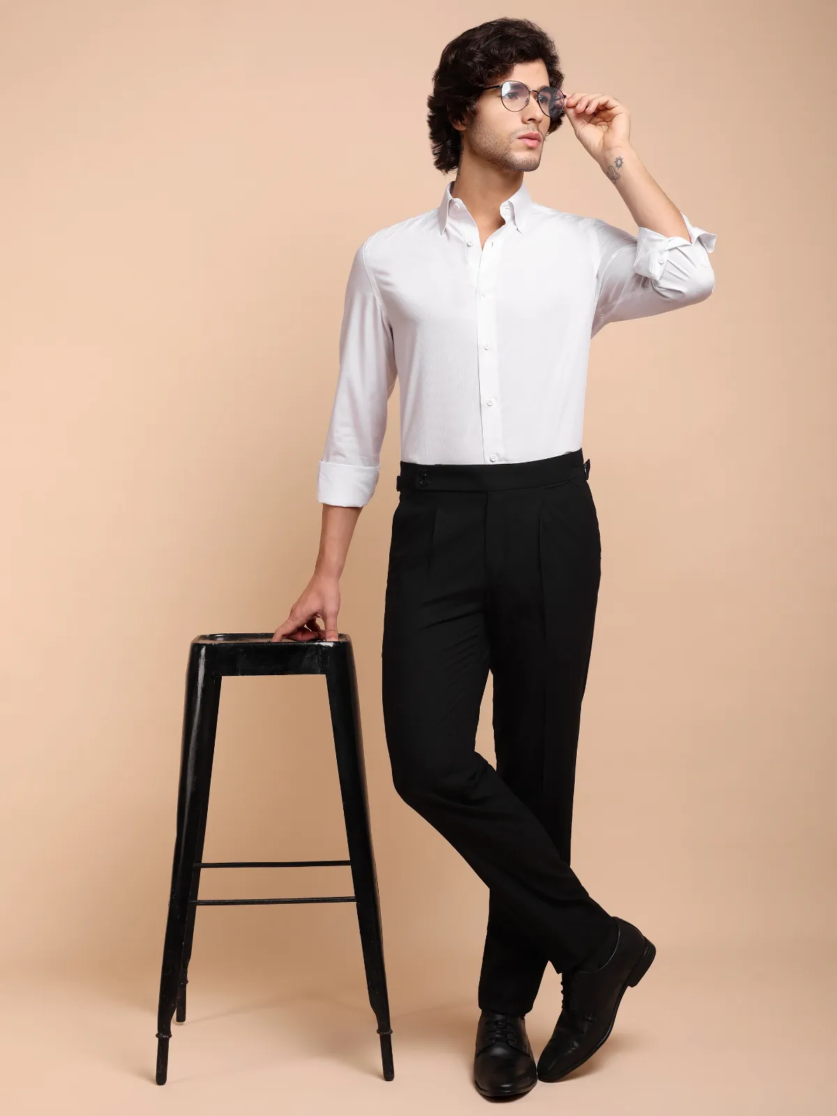 Premium Pure Cotton White Dress Shirt with self pinstripes.