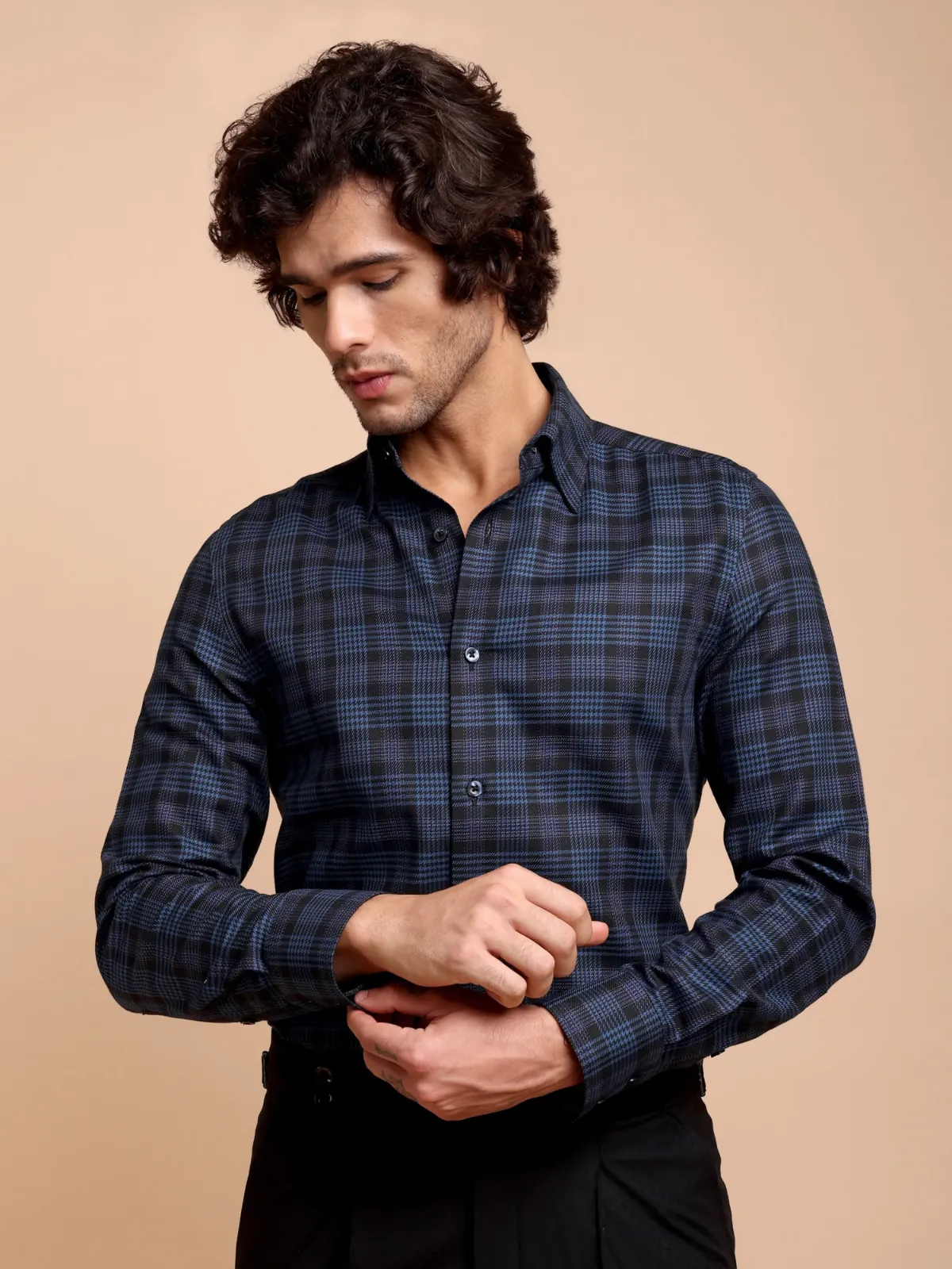 Pure Cotton Non Iron Hound's Tooth Grid Shirt - Twill weave