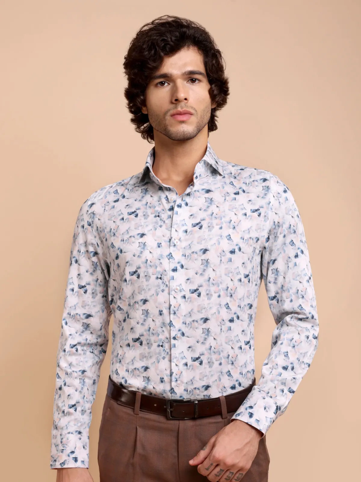 Pure Cotton Picasso's Blue in White Abstract Print Shirt