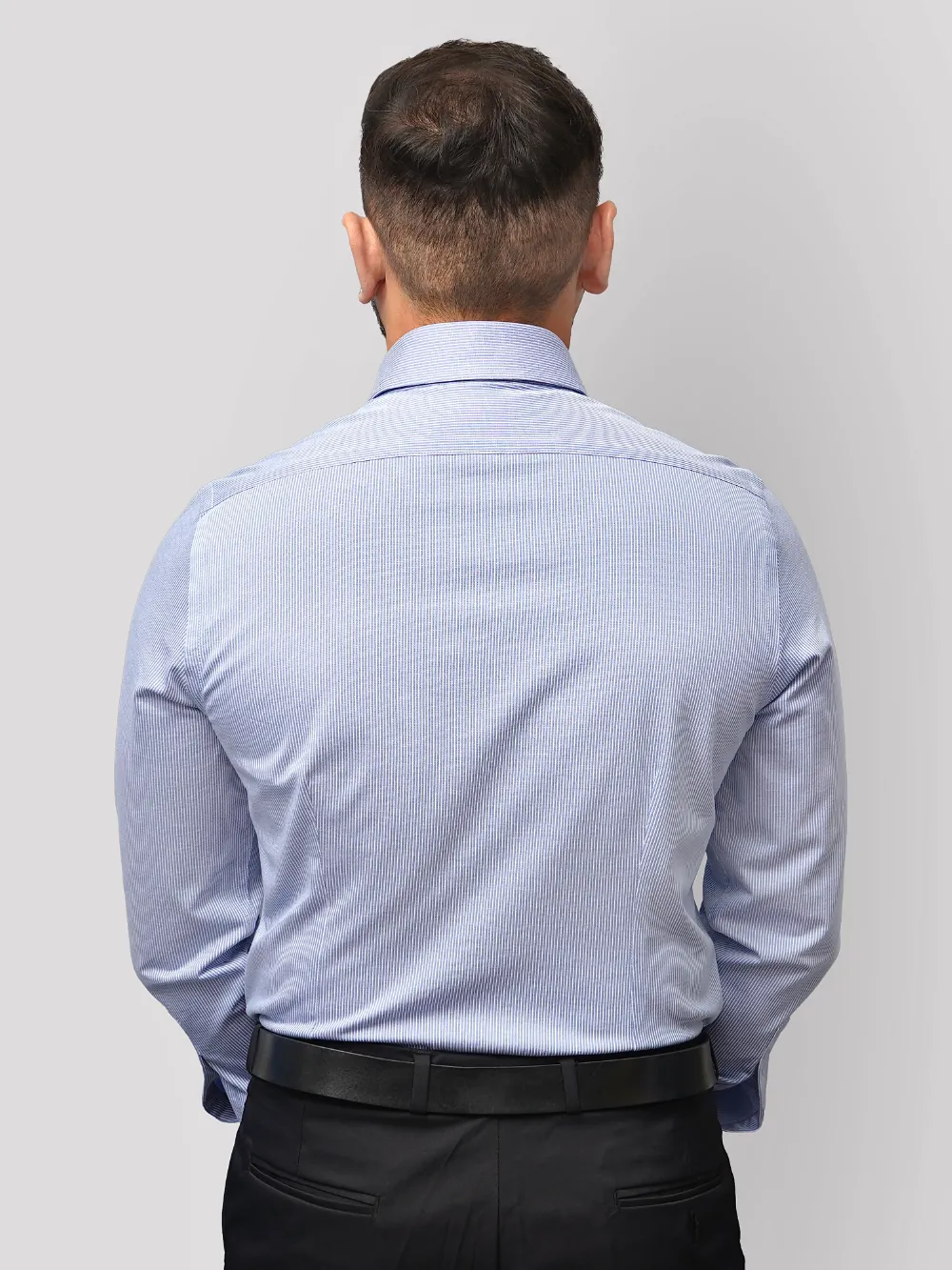 100% Cotton - Stretch Sky Mist with White Stripe Shirt