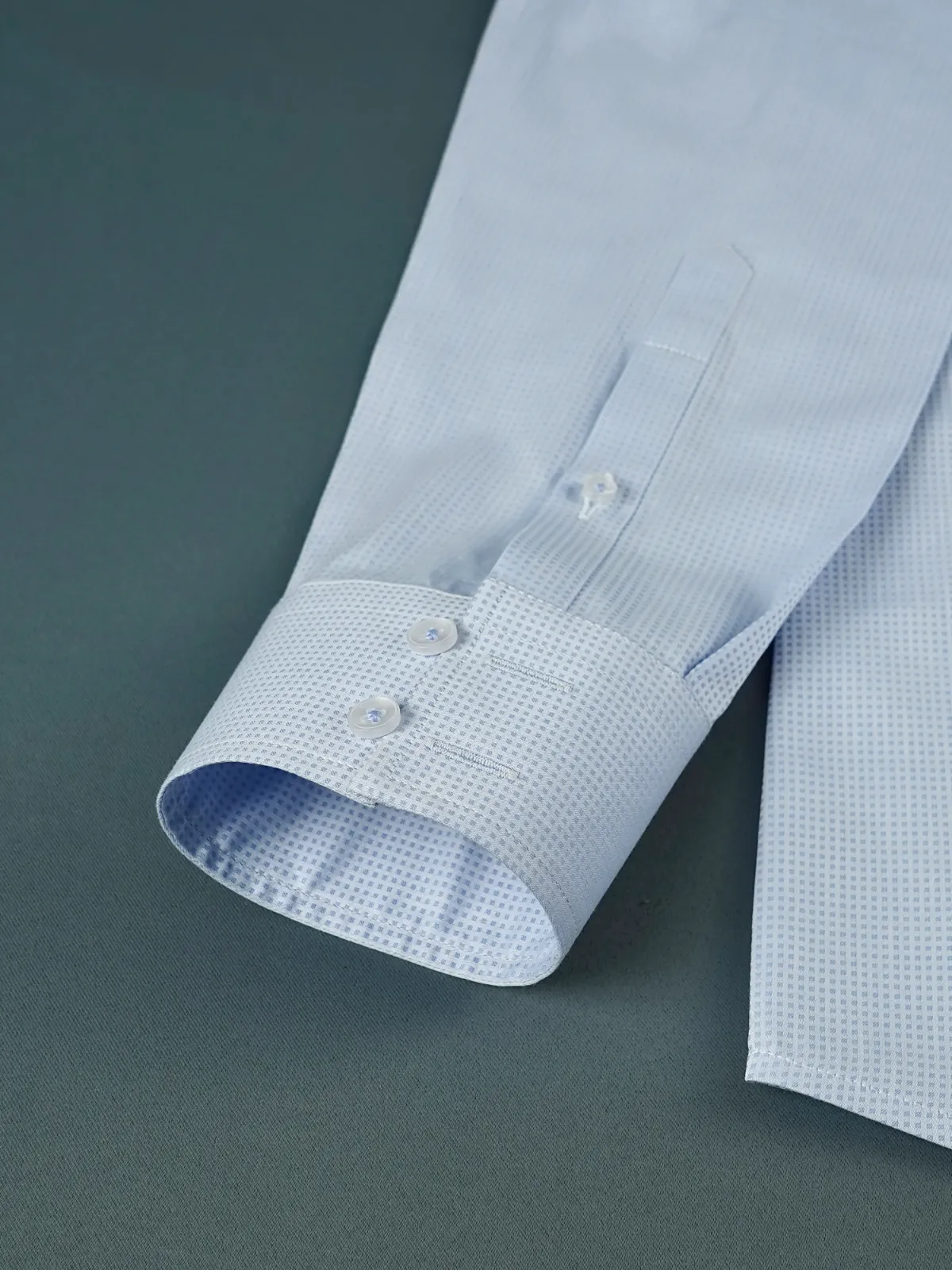 Pure Cotton Non Iron Sky Subtle Checked Shirt - Dobby weave