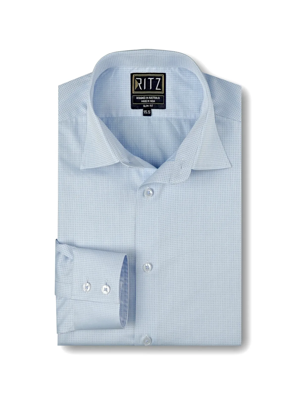 Pure Cotton Non Iron Sky Subtle Checked Shirt - Dobby weave