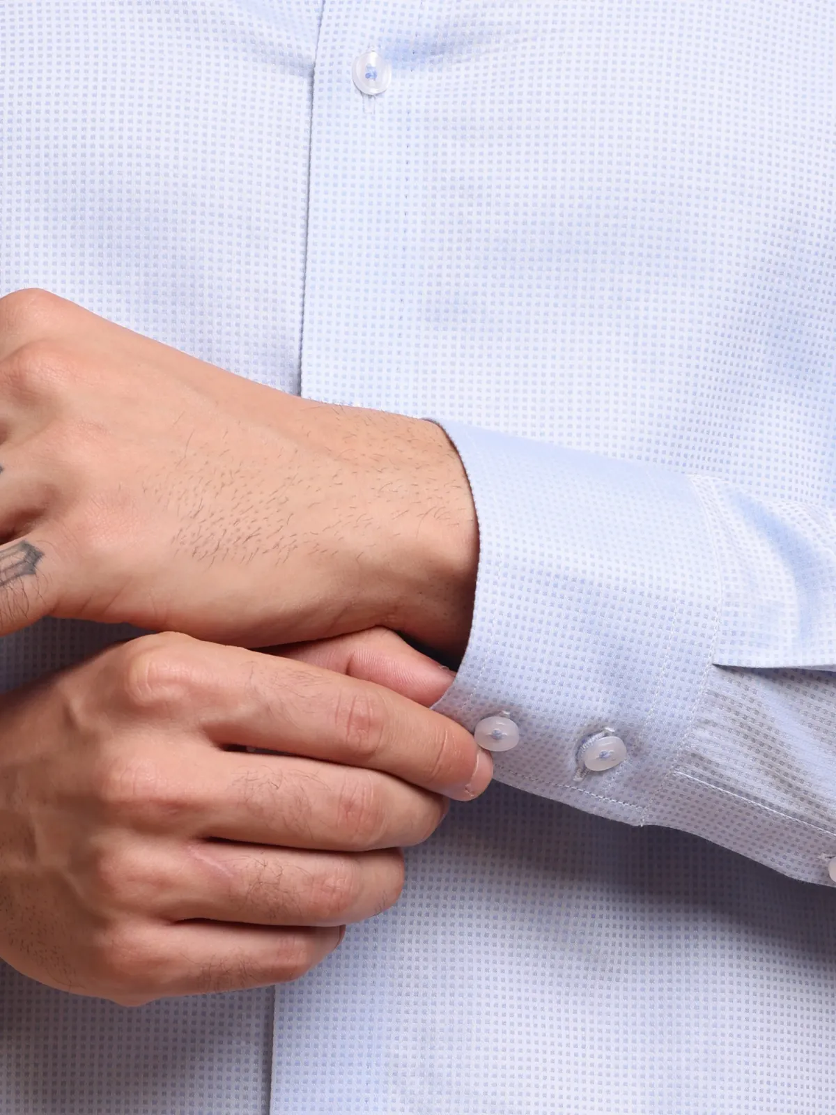 Pure Cotton Non Iron Sky Subtle Checked Shirt - Dobby weave