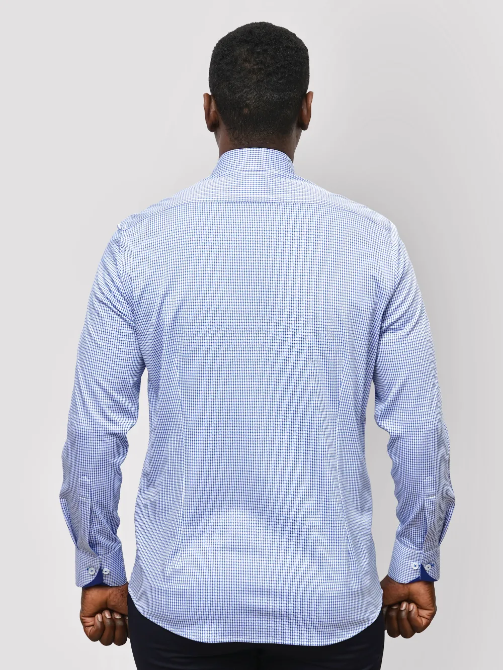 Blue and White Hound's-tooth Shirt - Knitted Weave
