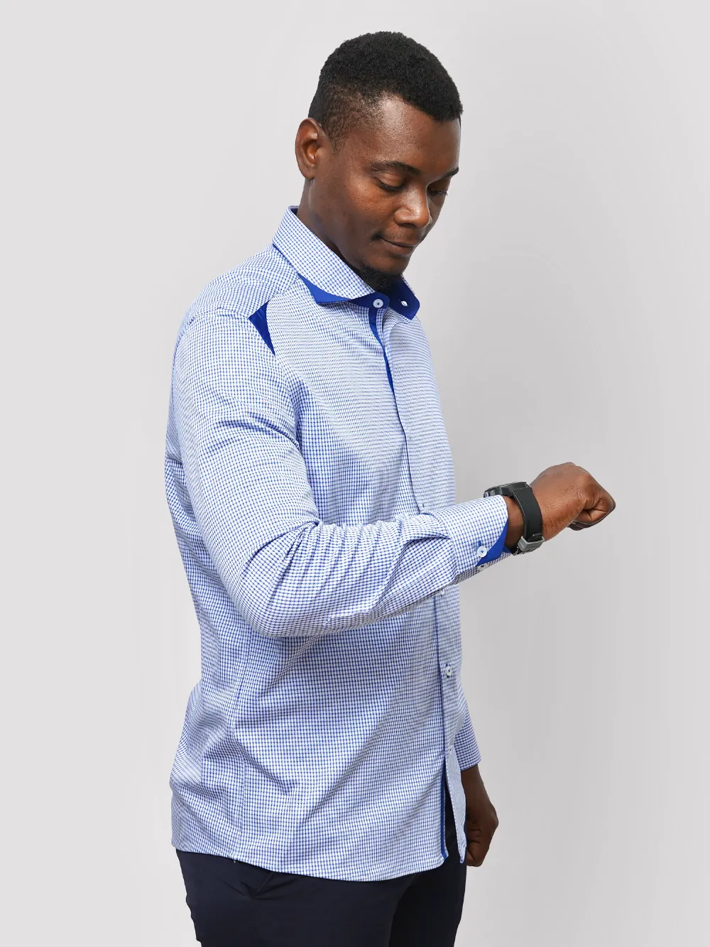 Blue and White Hound's-tooth Shirt - Knitted Weave
