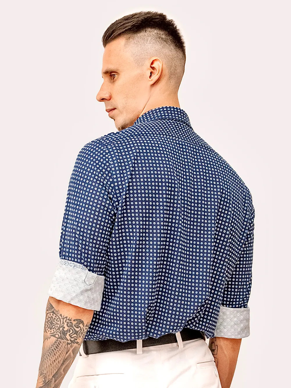 Dark Blue Medallion Shirt with Pure Cotton Stretch White Chino Ultimate Pair
