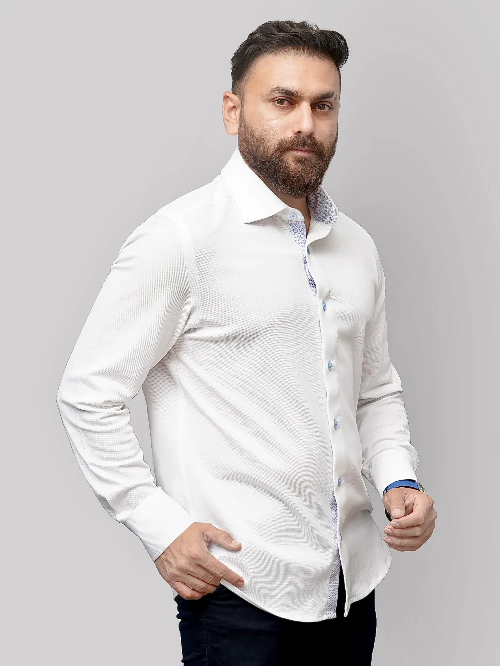 Non-Iron Stretch Swiss Winter Shirt - Piqué Knit Weave