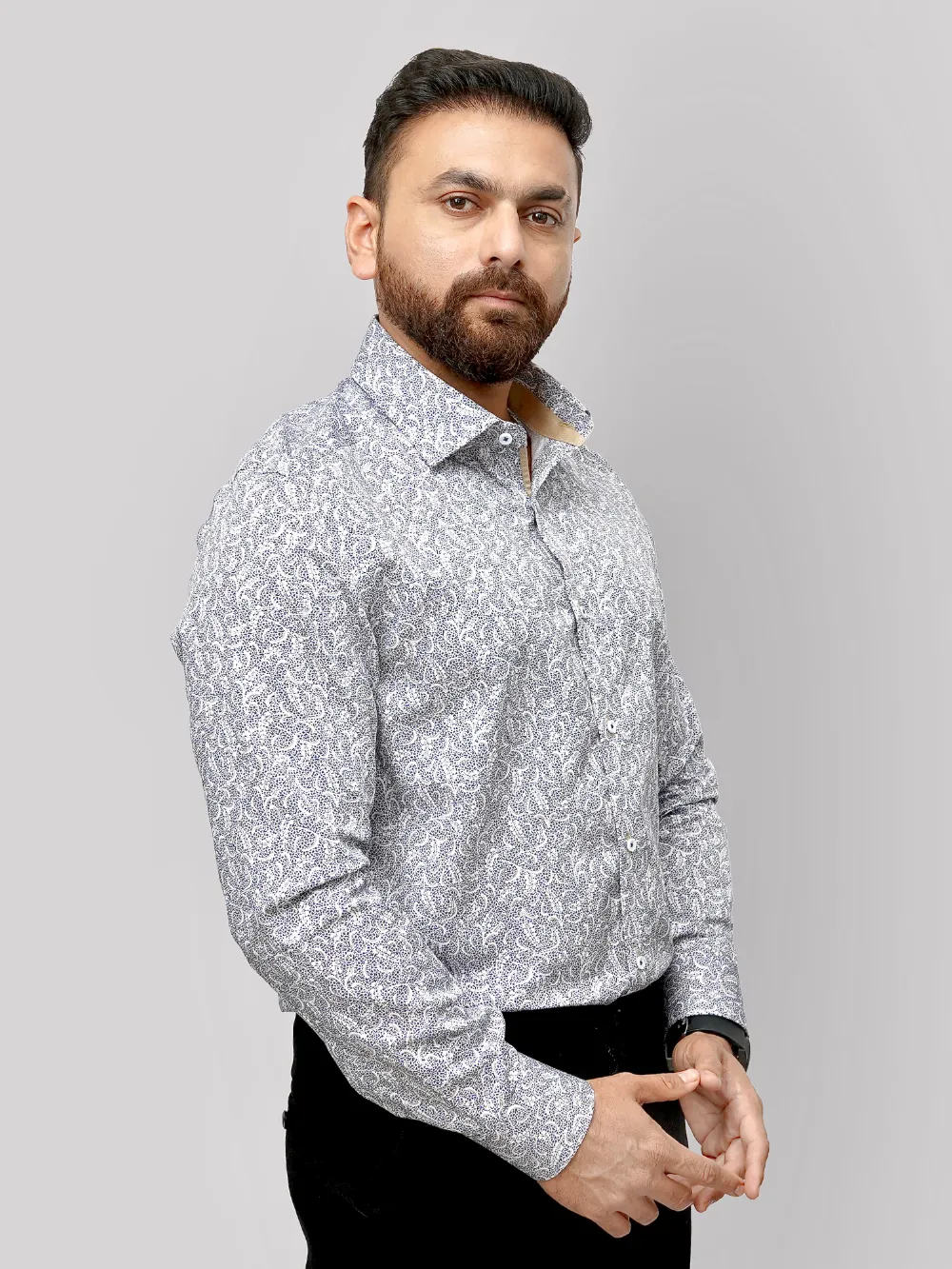 Pure Cotton Micro Abstract Print Shirt - Twill Weave