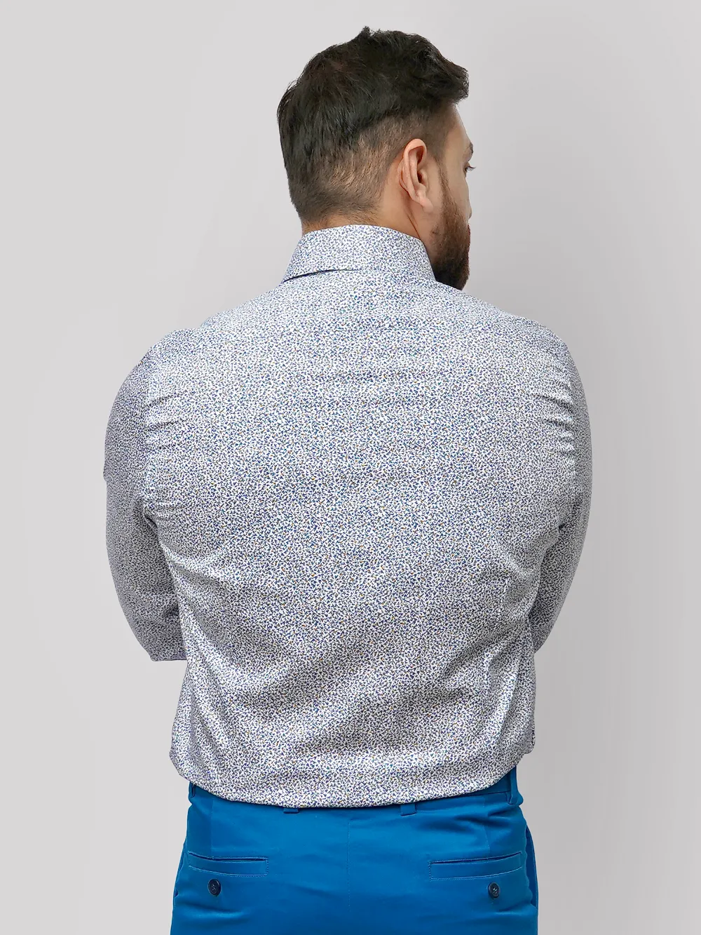 Pure Cotton Micro Blue Floral Shirt - Twill Weave