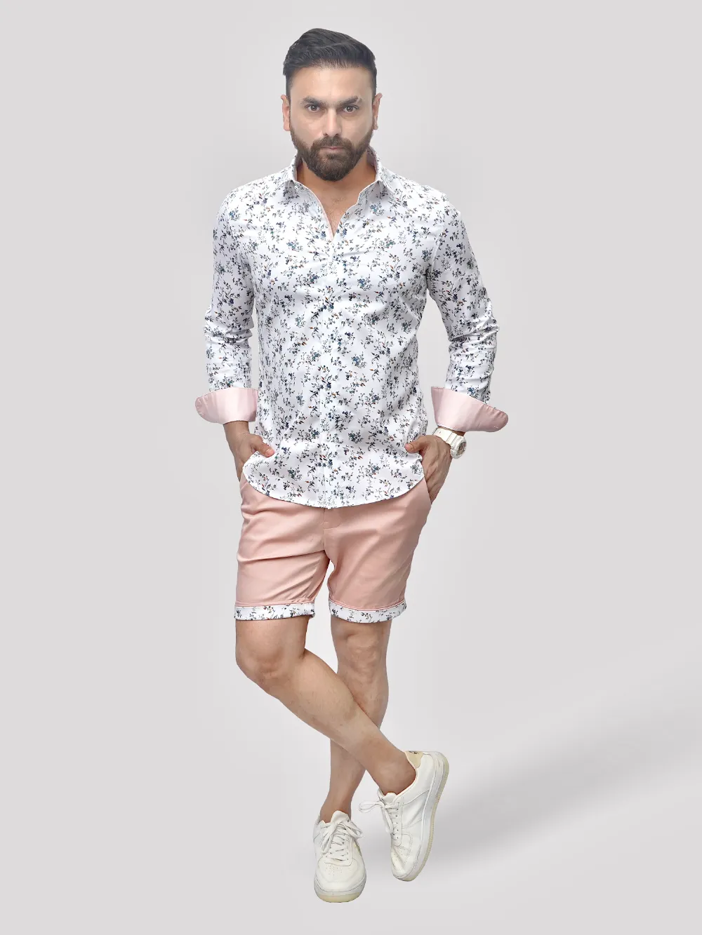 Pure Cotton Peachy Floral Shirt - Twill Weave