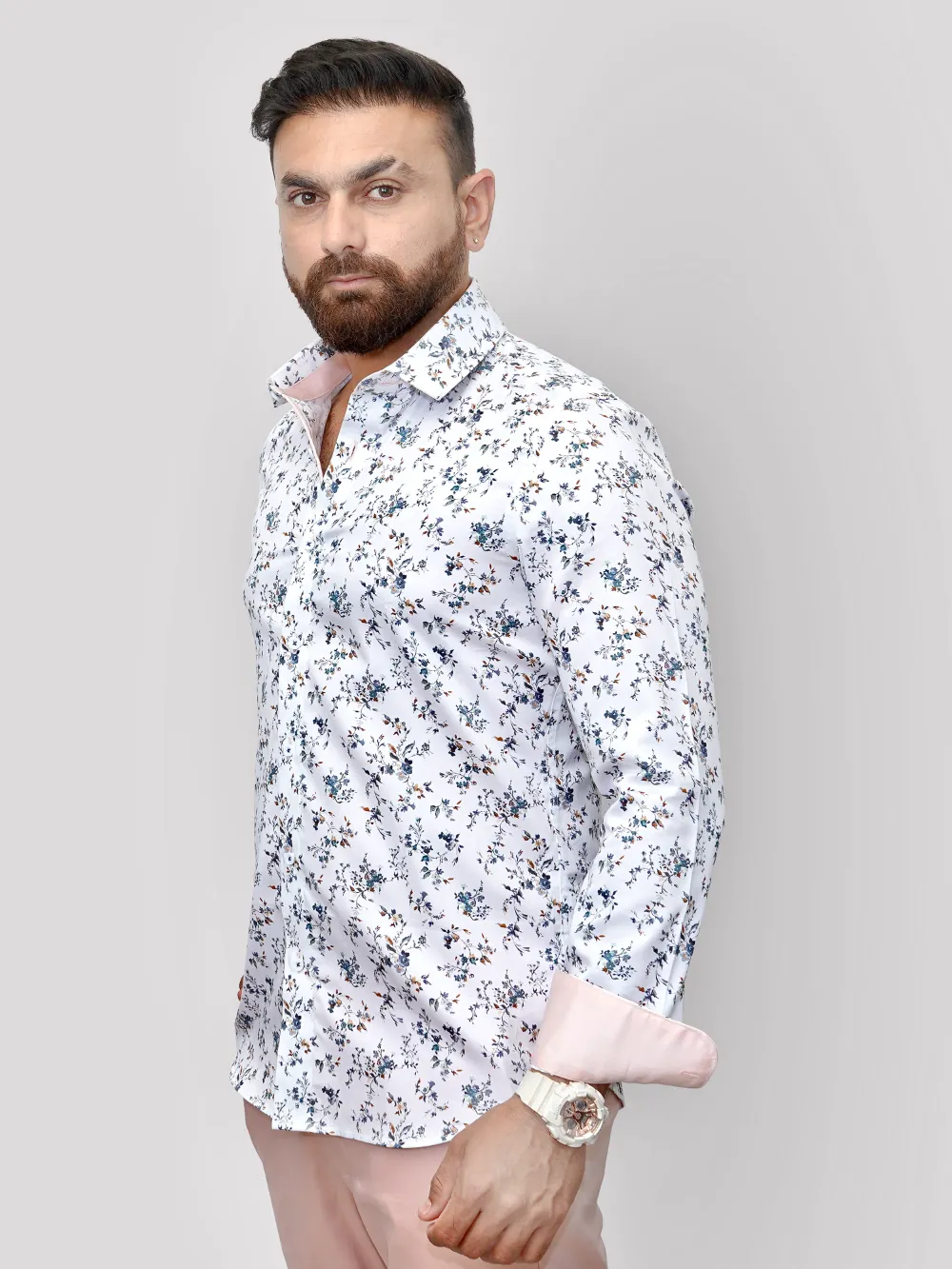 Pure Cotton Peachy Floral Shirt - Twill Weave