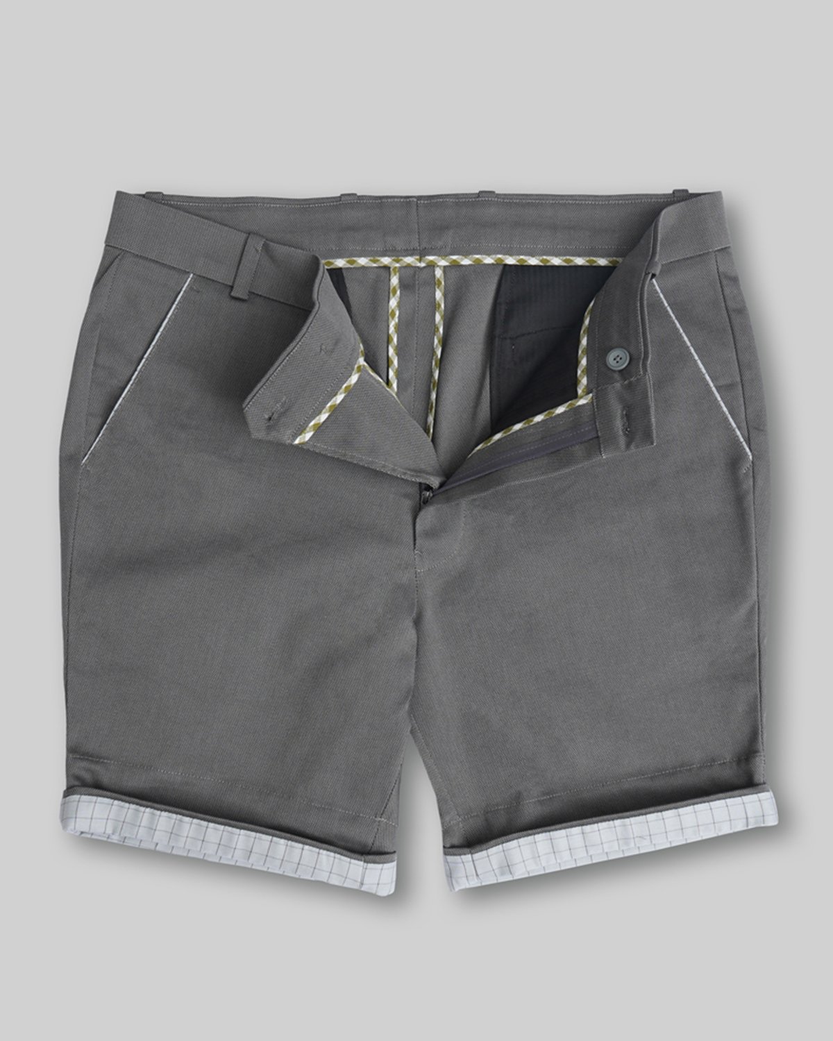 Cotton Short with Jacquard Weave and Extra Stretch - Charcoal Elegance