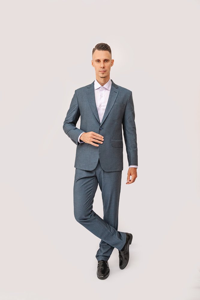 Luxury Wool Polyester Blend Suit with Herringbone Weave ? Steel Gray