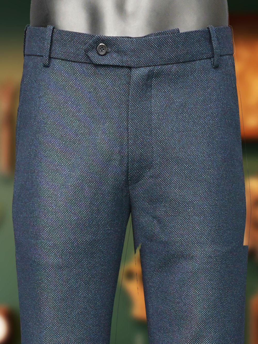 Luxury Wool Polyester Blend Trousers with Dobby Weave - Olive Ink