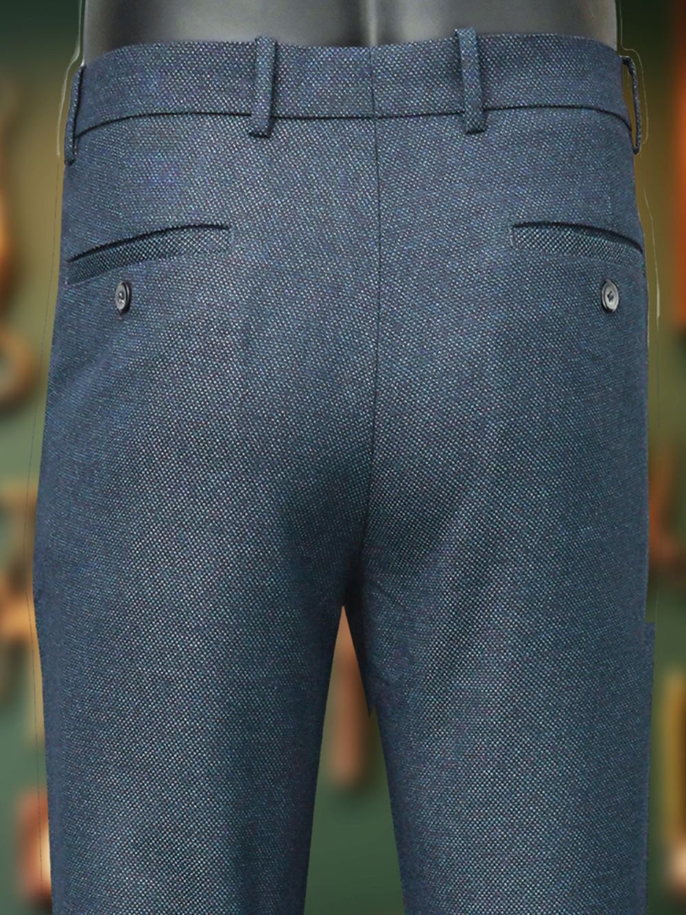 Luxury Wool Polyester Blend Trousers with Dobby Weave - Olive Ink