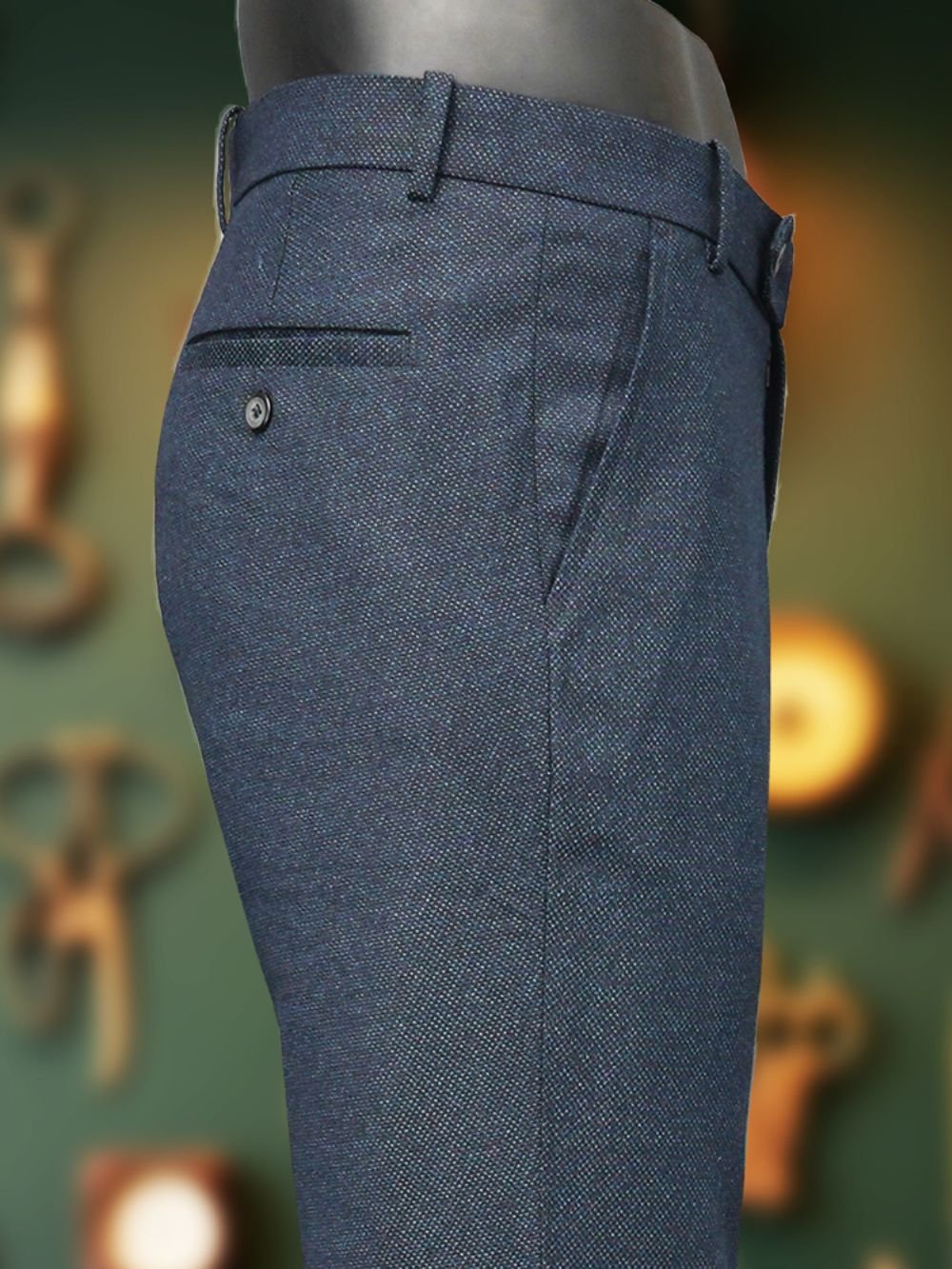 Luxury Wool Polyester Blend Trousers with Dobby Weave - Olive Ink