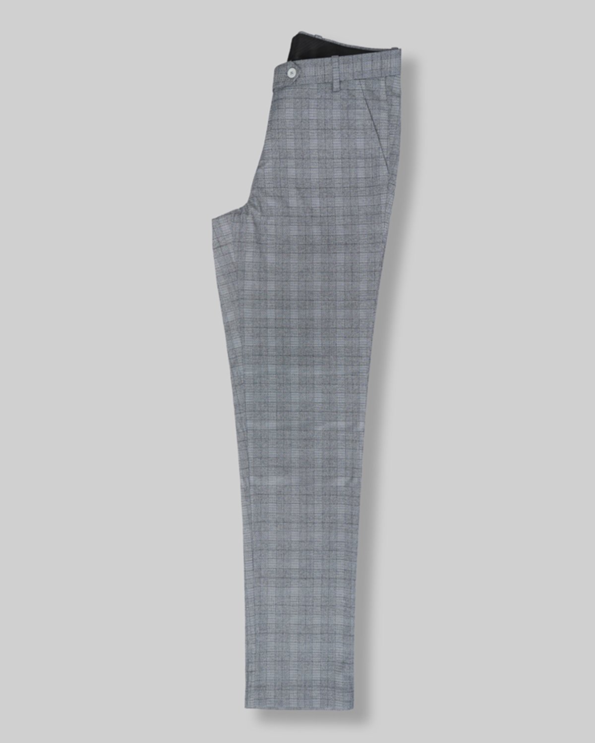Luxury Wool Polyester Blend Trousers with Plaid Weave - Gray with Black Grid